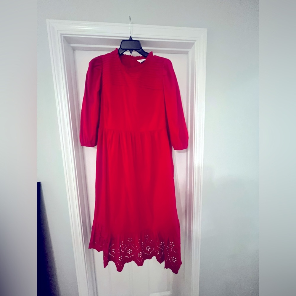 LIKE NEW CROWN & IVY RED EYELET DRESS 16w